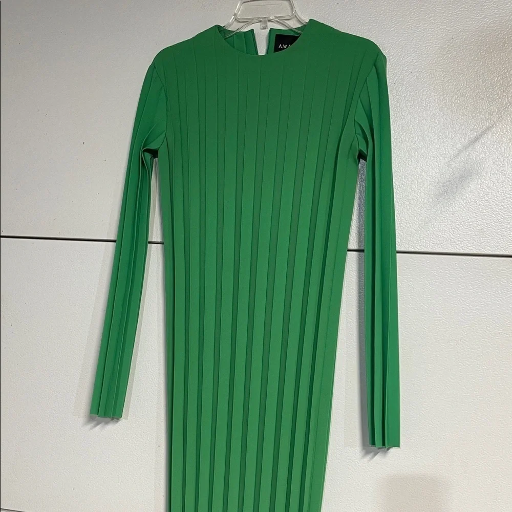 A.W.A.K.E. MODE GREEN PLEATED MIDI DRESS FR 34/ US XS - Picture 3 of 9